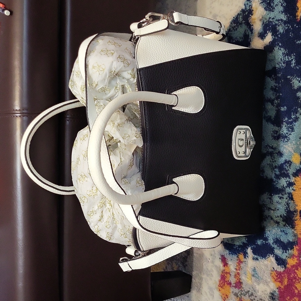 Guess Black and White large satchel with detachable shoulder strap